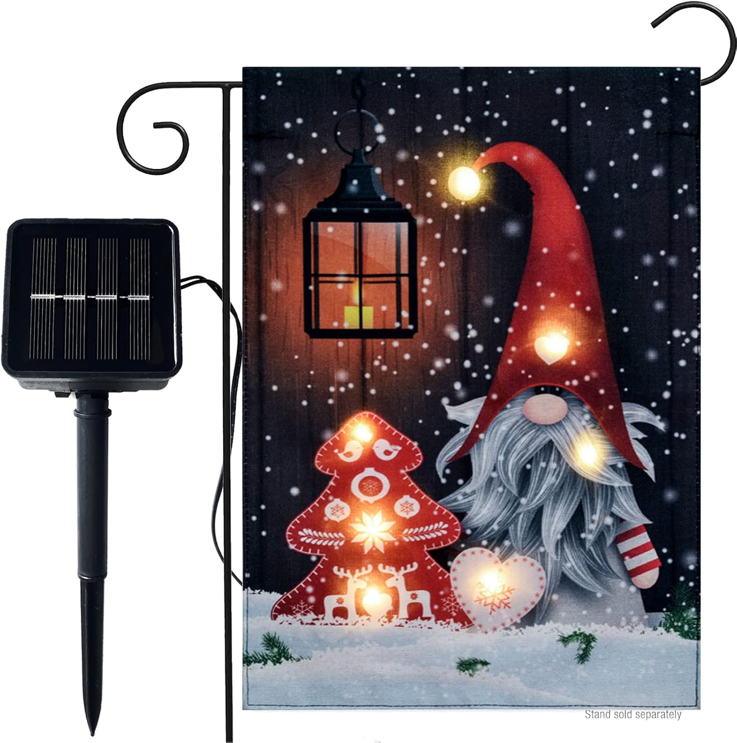 Flags - Christmas Gnome Burlap Garden Flag With Lights - Solar LED Winter Gnome Christmas Mini Flags Banner 12x18 Double Sided for Garden Patio Lawn Yard Outside Outdoor Decoration Farmhouse