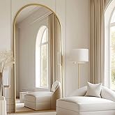 Prywot Arched Full Length Mirror, 70"x26" Free Standing Floor Mirror, Modern Full Body Mirrors with Stand, Wall Mirrors with Aluminum Alloy Frame for Bedroom,Living Room, Gold