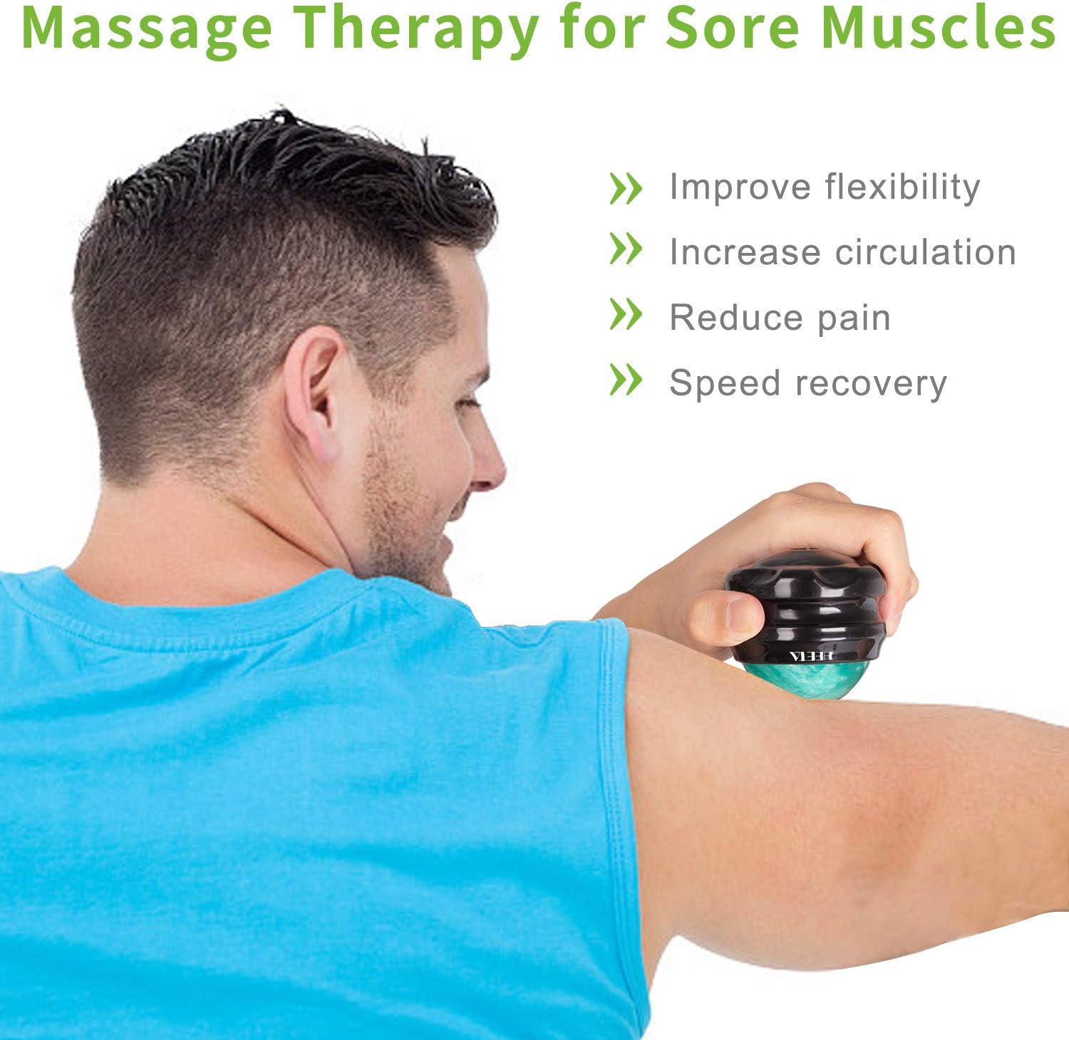 HEETA Massage Ball Manual Roller Massager 2-Pack Self Massage Therapy Tool for Sore Muscles, Shoulders, Neck, Back, Foot, Body, Deep Tissue, Stiffness, Joint Pain Relief (Blue&Green): Health & Personal Care