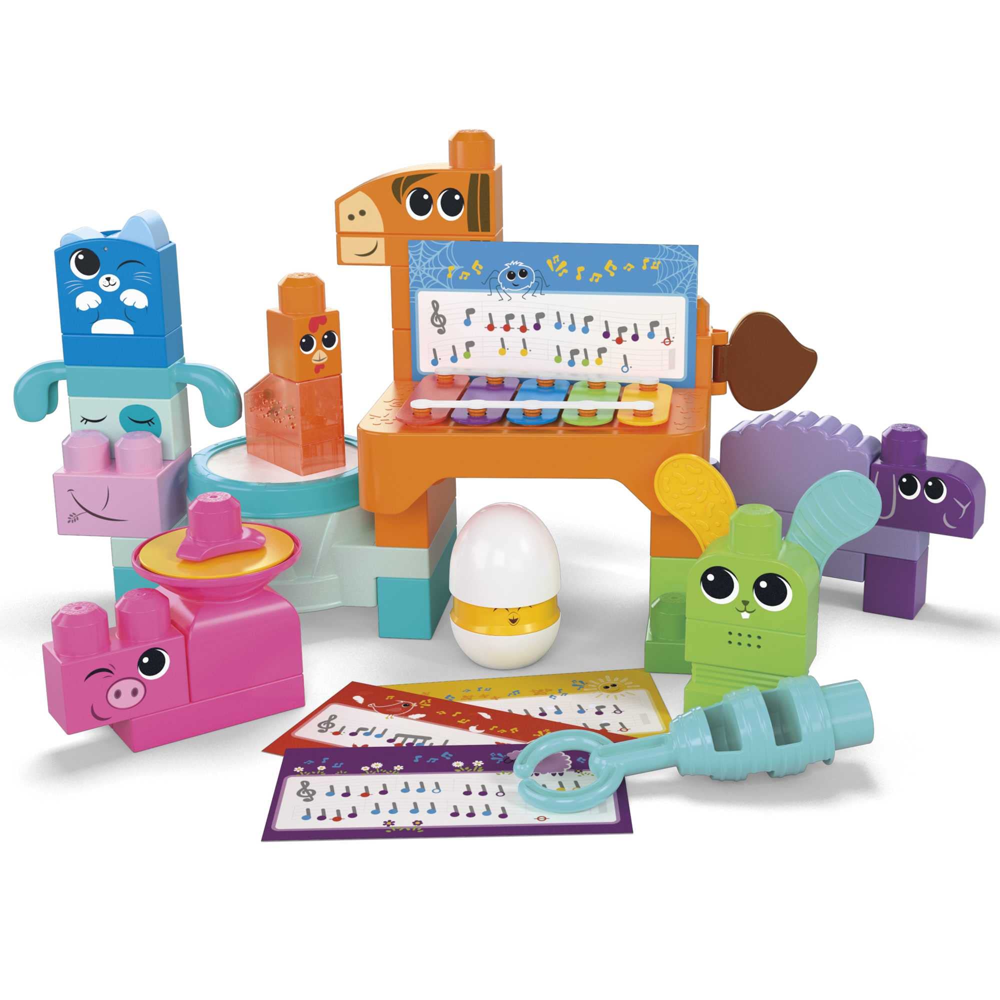 MEGA Blocks Fisher-Price sensorisches Bauspielzeugset, Musikspaß Bauernhoftiere mit 45 Bauklötzen für Kleinkinder und 6 Notenblättern, Geschenkideen für Kinder ab 1 Jahr, HPB46 2