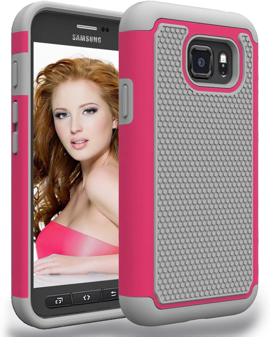 Galaxy S7 Active Case,Solid Shockproof Silicone + Hard Cover Stylish Design Dual layer Protection Defender Anti-scratch Anti-slip Hard Slim Case For Samsung Galaxy S7 Active SM-G891A(Gray/Rose)