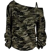 SOLY HUX Women's Plus Size Camo T Shirt Cold Shoulder Long Sleeve Casual Tee Tops Fall Clothes