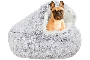 YUDANSI Small Dog Bed Hooded, Cat Cave Bed for Indoor Cats with Covered Hood for Small Dogs Cats Puppy, Plush Faux Fur Enclosed Nest(Gray-26'')