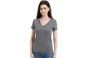 MERIGREENY Women's 100% Merino Wool T-Shirt, V Neck Lightweight Moisture-Wicking Athletic Base Layer Tops for Running