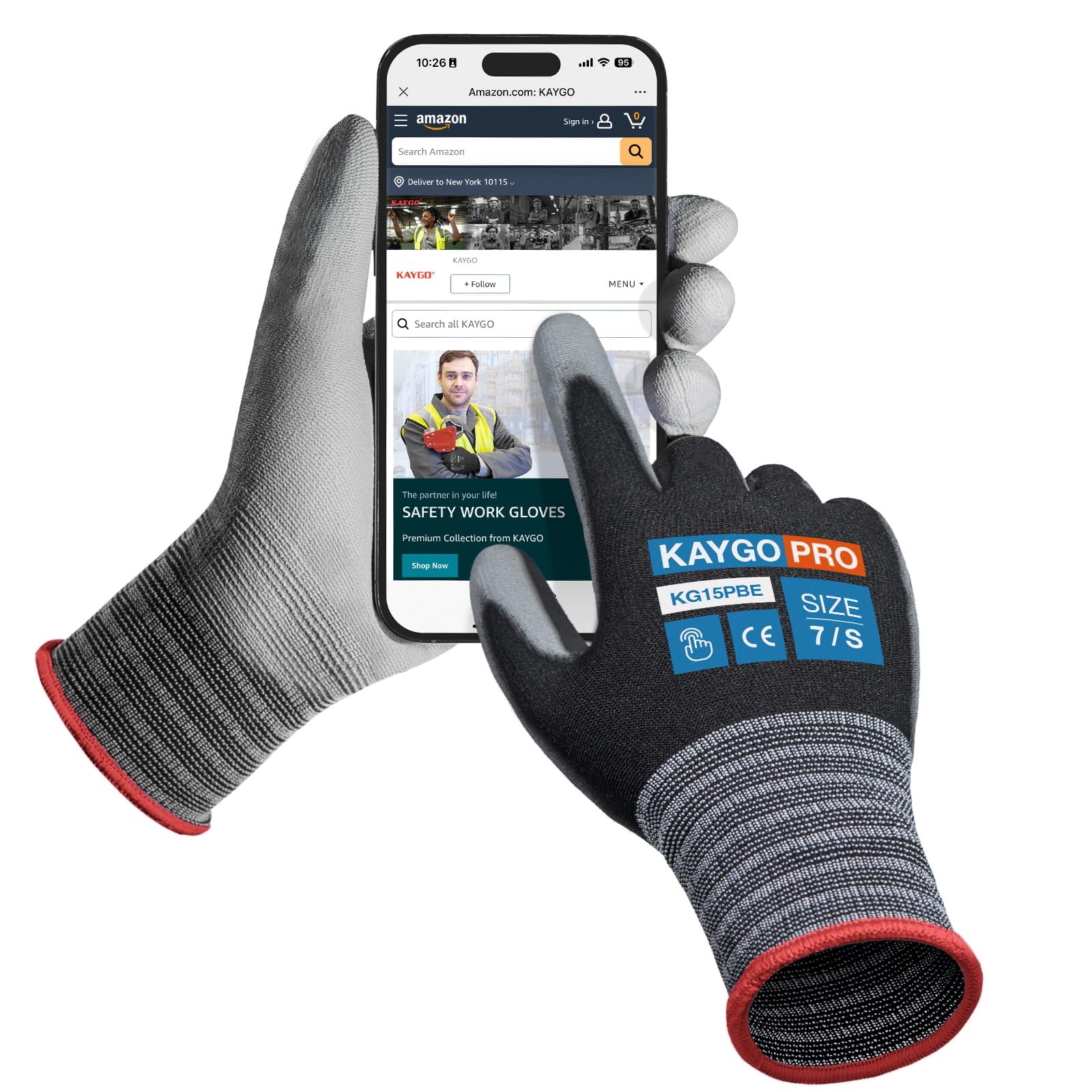 KAYGO Thin Work Gloves PU Coated 12 Pairs Touchscreen, KG15P, Nylon Liner with Flexible PU Coating Lightweight Safety Work Gloves for Precision Handling Work, DIY, Assembly, Warehouse (Black, S) — image 1