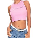 LQI Round Neck Racerback Tank Top Y2K Slim Fit Crop Top Pink Tops for Women Girls