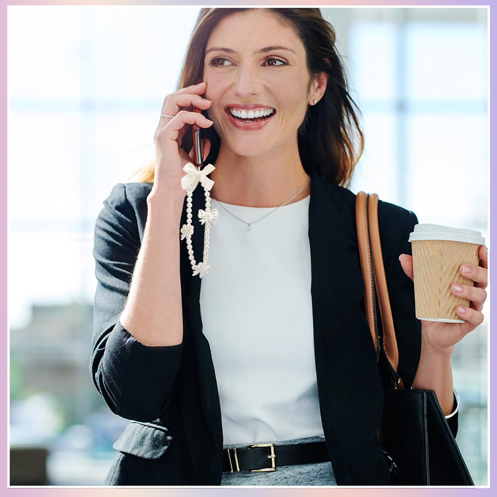 Draupnir 4pcs Phone Charms Strap, Butterfly Bow Camera Strap Wrist Beaded Phone Bracelet Wrist Straps, Pearl Bracelet Lanyard Keychain Charm for Women