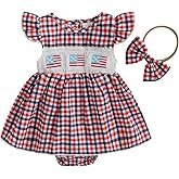 4th of July Outfit Baby Girl Romper Dress My First 4th of July Fly Sleeve Smocked Dress Newborn Cute Summer Clothes