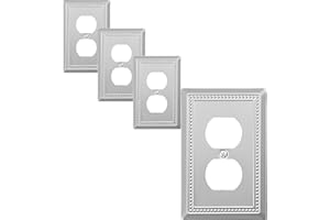 OKAWYC Single Duplex Outlet Cover Plate, 4-Pack Brushed Nickel Belaire Beaded Metal Wall Plate 1 Gang, Light Switch Cover, for Receptacle Light Switch, Switch Cover Decorative Wallplate, Durable