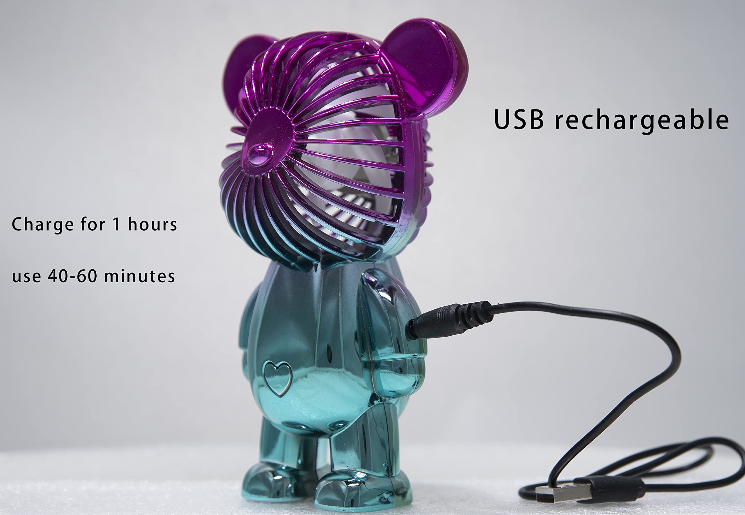 Rechargeable USB Mini Handheld Fan - Portable Cute Bear Design for Kids, Girls, Women - Home, Travel, Outdoor, Makeup Use - Violet-Blue Gradation