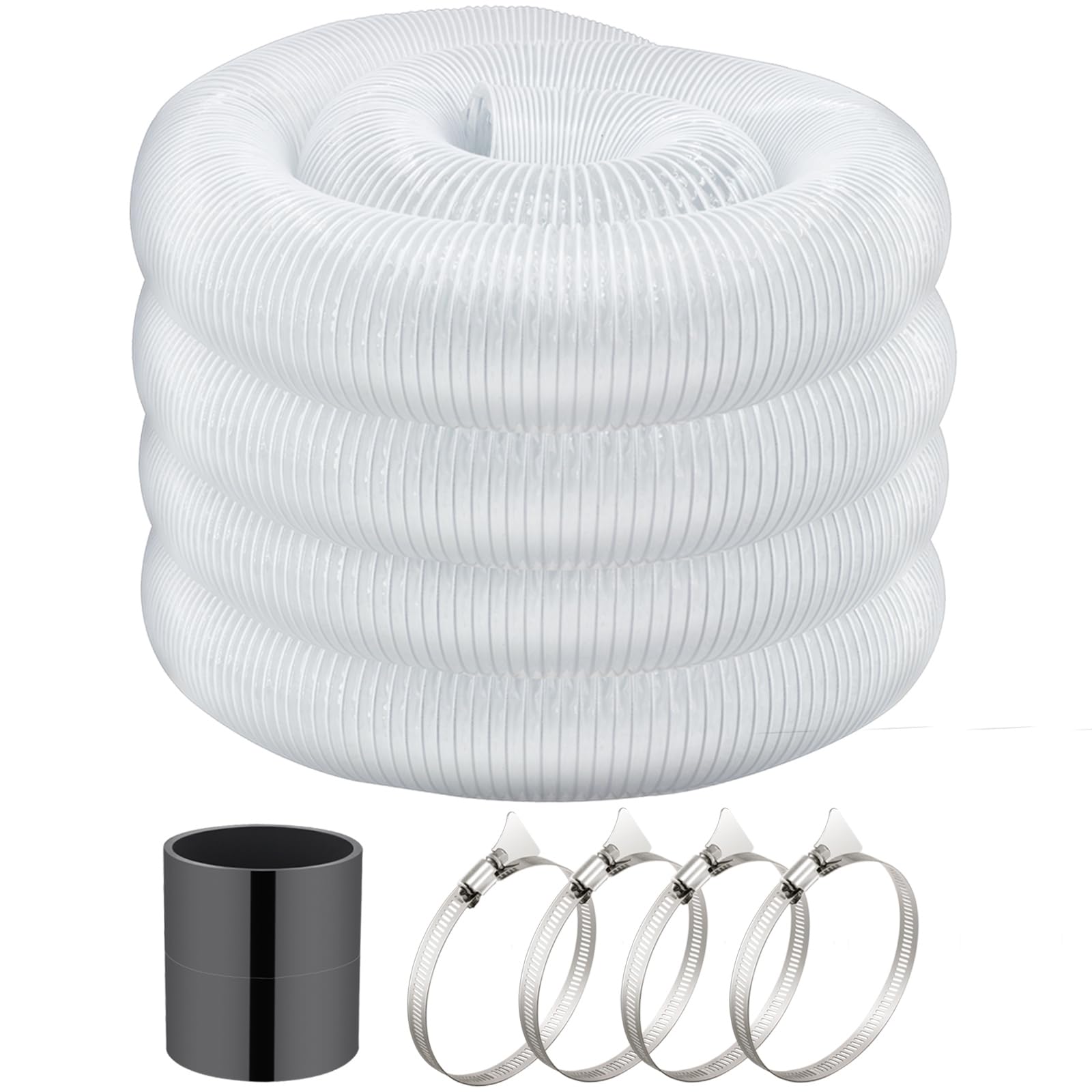 Photo 1 of JUYO VONSAN 4 inch Dust Collection Hose 50ft Flexible Heavy Duty Clear PVC Dust Debris With Free 4"" Dust Hose Connector and Hose Clamps for Dust Collectors (4 inch x 50 ft)