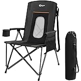 PORTAL Oversized Folding Camping Chair High Back Portable Lawn Chairs for Adults Outdoor Sports with Hard Armrest Cup Holder，Supports 400LBS Black
