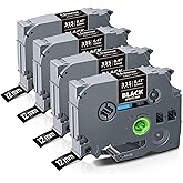 Unismar TZe-335 Compatible for Brother Ptouch 12mm 0.47 Laminated White on Black Label Tape TZ335 TZ Tape Work for Label Maker PTD220 PTD200 PTD210 PTD400 PTH100 PTH110 PT1280, 1/2'' x 26.2', 4-Pack