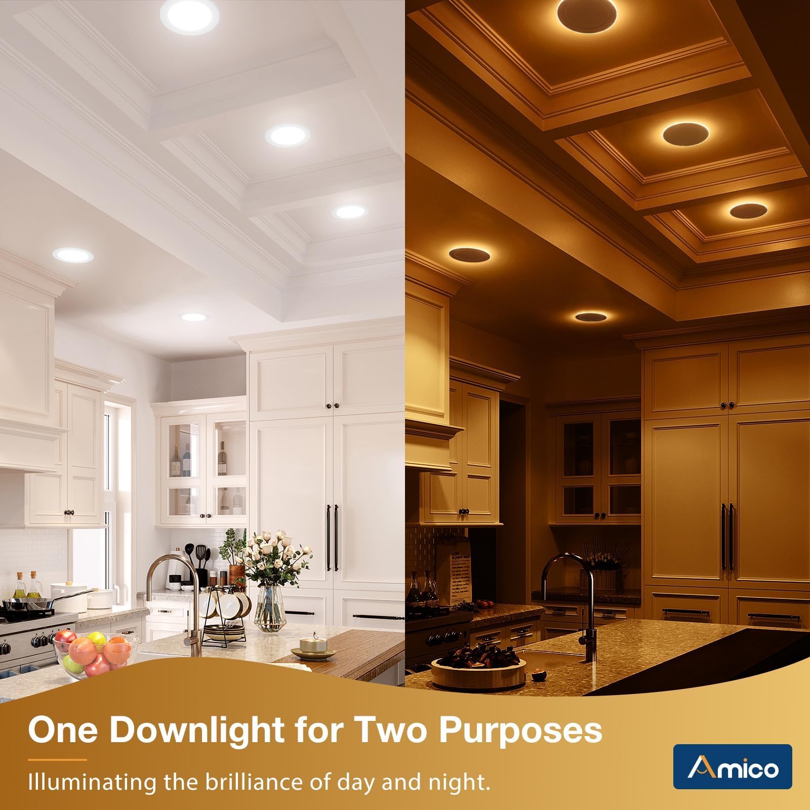 Amico 20 Pack 6 Inch 5CCT LED Recessed Ceiling Light with Night Light, 2700K/3000K/3500K/4000K/5000K Selectable Ultra-Thin Recessed Lighting, 12W=110W, 1100LM, Dimmable Canless Wafer Downlight ETL&FCC