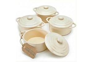 Kook Ceramic Mini Cocotte Set, Small Casserole Dishes with Lids and Handles, Individual Baking Ramekins, Oven, Microwave & Di