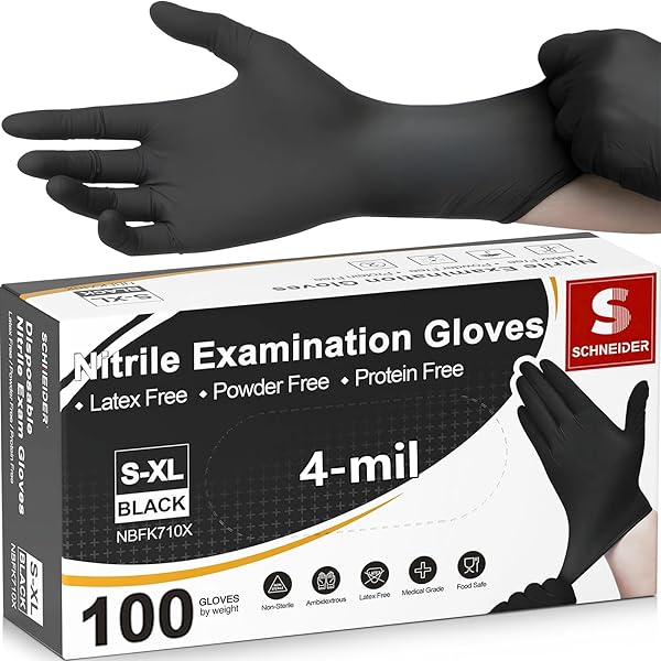 Amazon.com: Schneider Nitrile Exam Gloves, 4 Mil Black Gloves