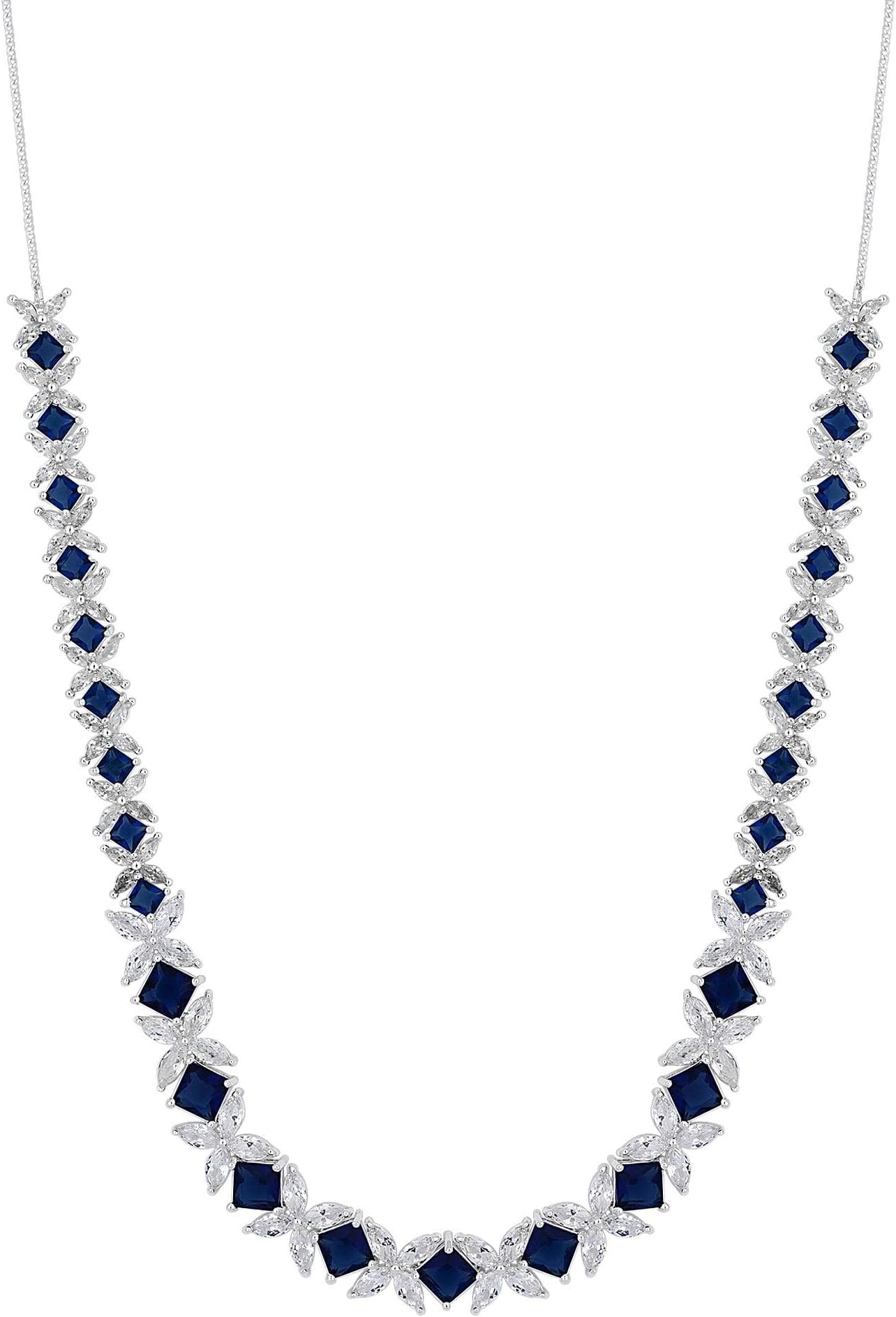Alan Hannah Devoted Women's Designer Blue Cubic Zirconia Floral Link Statement Necklace