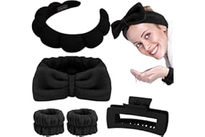 Hapdoo Skincare Spa Headband, Skincare Sponge Headbands for Washing Face, Puffy Make up Headbands with Fluffy Wristbands Set for Women Girls, Soft Terry Shower Towel Cloths Hairband for Yoga Sport