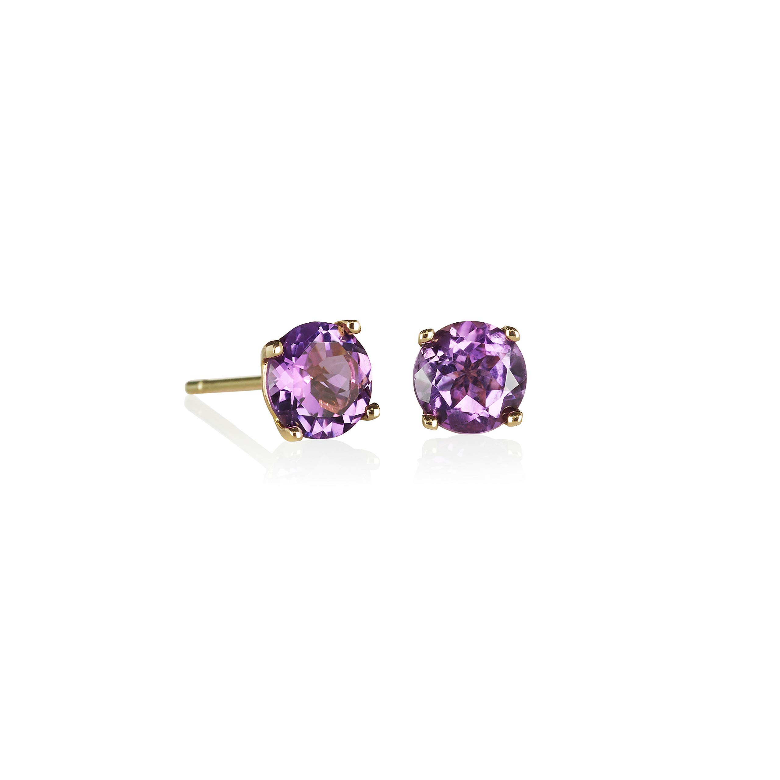 Anakao 9ct Gold Amethyst Earrings for Women. 9ct Gold Stud Earrings set with 6mm Amethyst. Solid Gold Gemstone Earrings for Girls and Women