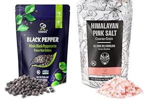 Soeos Whole Black Peppercorns 12oz + Himalayan Pink Salt 2lb, Salt and Pepper for Grinders, Black Peppercorn Refil, Pink Himalayan Sea Salt, 2 Piece Set