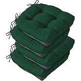 IASEAHK Chair Cushions for Dining Chairs, Seat Cushions for Kitchen Chairs, Indoor Seat Cushions with Ties, Tufted Foam Chair Pads, Non Slip Chair Cushions Set of 4, 15.5" x 15.5" x 4", Dark Green