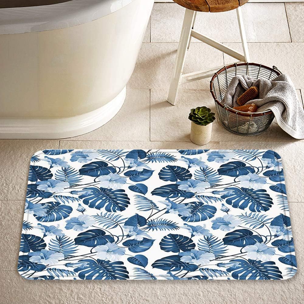 Extra Long Bath Mat 60x100 cm,Leaf,Palm and Mango Tree Branch and
