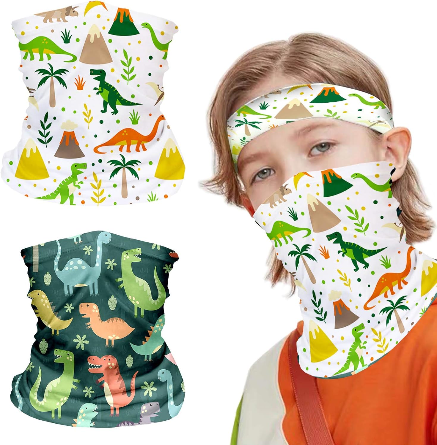 GICEY 2PCS Tube Neck Scarf for Boys and Girls Lightweight, Kids Bandana Face Covering with Filter Pocket, Dinosaur Neck Gaiter for Kids and Youth Gator: Sports & Outdoors