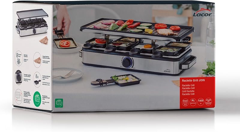 - 69348 - Küchengrill Bügeleisen, Raclettegrill, Antihaftbeschichtet, Wendplatte, ökologisch, PFOA-frei, Einstellbarer Thermostat, Mitgeliefertes Zubehör, Aluminiumguss, 1400W, 41 x 20 cm