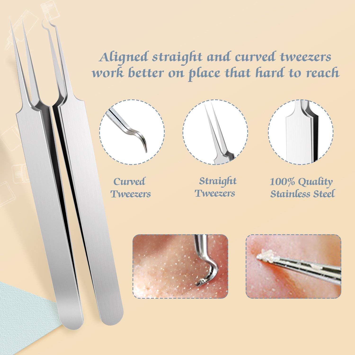 BESTOPE Blackhead Remover 6 Pcs Comedone Extractor Tweezers Pimple Spot