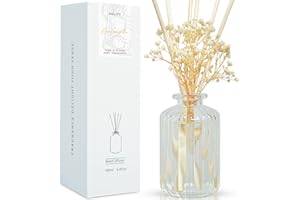 Auelife Reed Diffuser Set, 6.4 oz Lemonade Scented Diffuser with Sticks Preserved Real Flower Reed Diffuser Home Fragrance Essential Oil Reed Diffuser for Bathroom Shelf Decor
