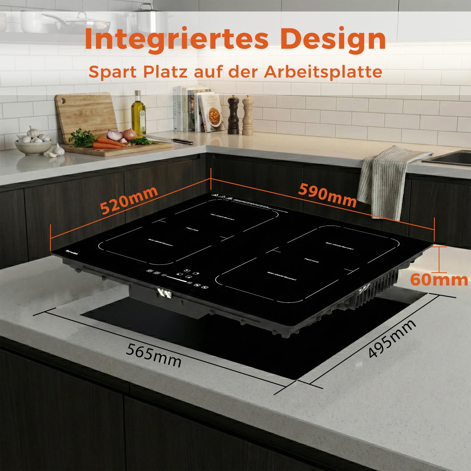 Topwish Induktionskochfeld 4 platten mit Flexzonen, Induktionskochfeld einbau 60cm,herdplatte 4 kochfelder mit Boost-Funktion, Timer, Kindersicherung, Überhitzungsschutz und Warmhalten,7200W 8