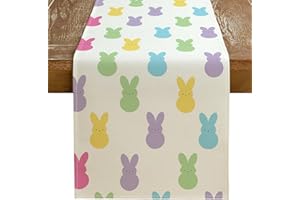 GEEORY Easter Table Runner 13 x 72 Inch, Colorful Bunny Decorative Farmhouse Rustic Holiday Spring Table Decoration for Kitchen Dinning, Indoor Outdoor Dinner Party Décor