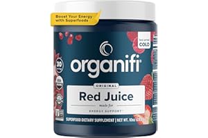 Organifi Red Juice - Natural Superfood Energy Boost - High in Antioxidants - Sweet-Berry Taste - Caffeine-Free - Contains Adaptogens and Organic Mushrooms, 30 Servings