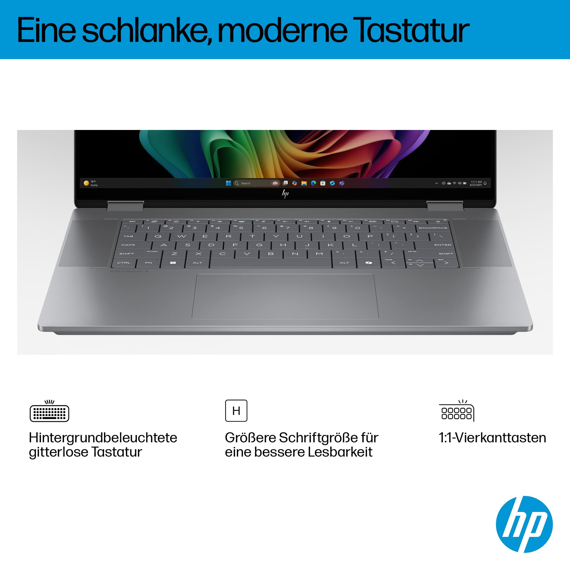 HP OmniBook X Flip 2in1 Next Gen AI Laptop | AMD Ryzen AI 5 340 (6C) | dedizierte NPU für KI | 50 NPU Tops | Copilot+ PC | 16" WUXGA 1920x1200 Touchscreen | 16GB | 512GB SSD | Win11 | QWERTZ | Silber 9