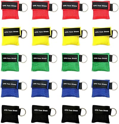 AOUTACC 20 Pack CPR Face Shield Mask with One Way Valve Keychain Emergency Kits