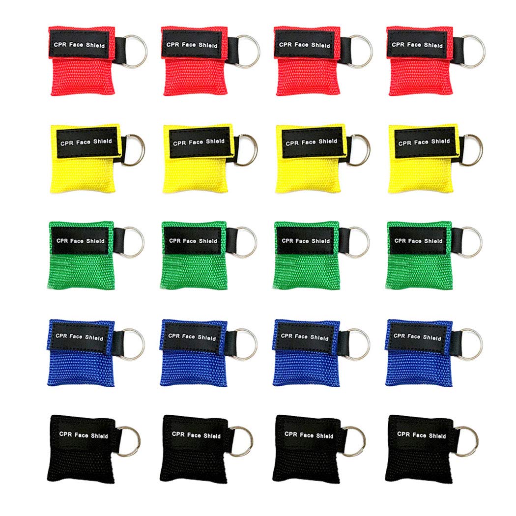 AOUTACC 20pcs CPR Face Shield Mask, Keychain Mask Disposable Emergency Kit CPR Face Shields Mask for First Aid Cardiac Resuscitation Training (20 Pack)