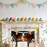 4.1Ft Easter Bunny Garland Wooden Beads Banner for Mantel, Easter Day Decor Cute Colorful Spring Wood Beaded Hanging Garland Indoor Outdoor Decoration for Wall Fireplace Tiered Tray Farmhouse