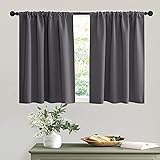 RYB HOME Short Curtains Gray Half Window Curtains for Bedroom, Privacy Curtain Tiers for Windows, Energy Saving Curtain Tiers