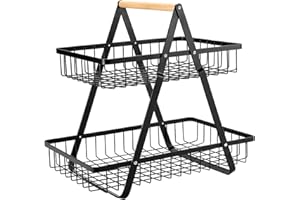 Veefos Upgraded Large 2 Tier Fruit Basket for Kitchen Countertop Organizer, Portable Metal Wire Fruit Bowl Vegetable Storage 