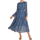 GRACE KARIN Women's Long Sleeve Maxi Dress 2026 Chiffon Flowy Wedding Guest Dresses Floral Dress with Pockets