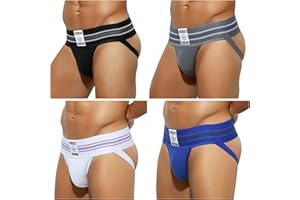 Arjen Kroos Men's Jock Strap 4 Pack High Elastic Jockstrap Underwear Breathable Athletic Supporter with Wide Waistband