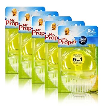5x Mr.Proper Starterset Ambi Pur 5in1 Lemon & Lime WC-Stein flüssig mit Halterung