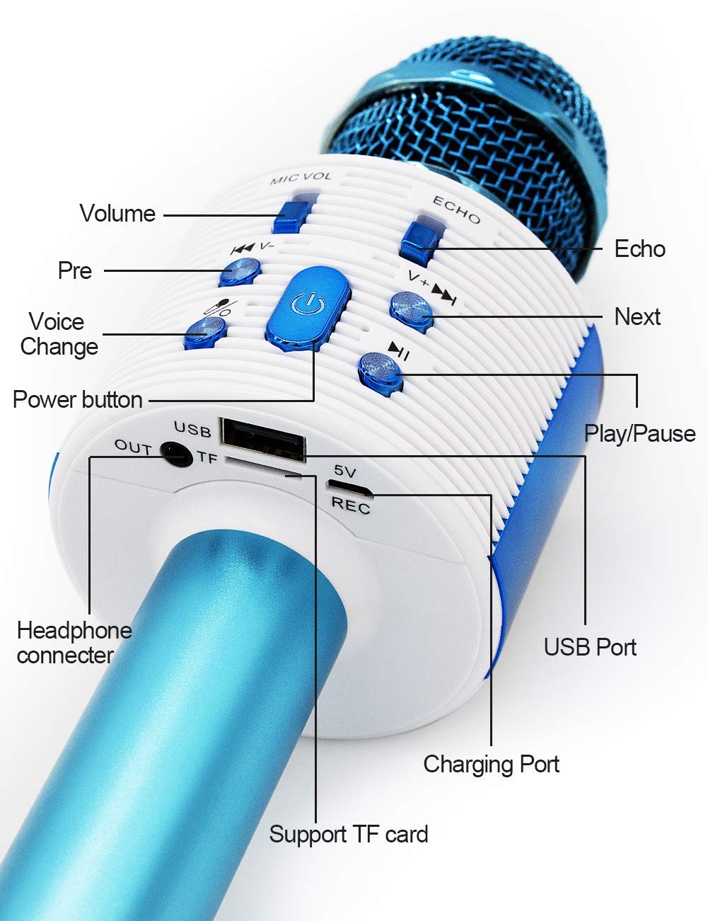 Wireless Bluetooth Microfono Karaoke con Altoparlante Pro per Adulti e Bambini Portatile KTV Karaoke Player Compatibile con Android/PC/Smartphone Regali di compleanno di Mic Home Party
