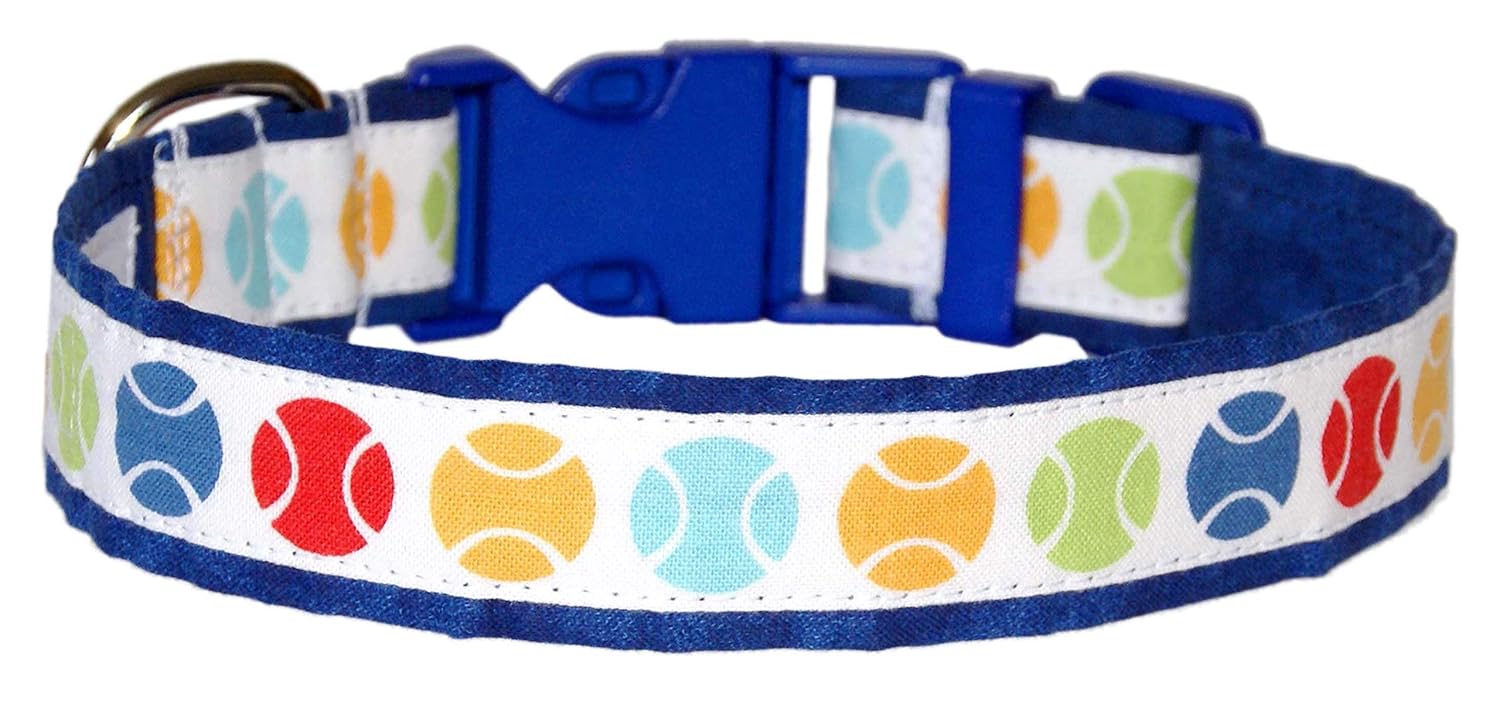 Tennis Ball Dog Collar Blue & White With Bright Tennis
