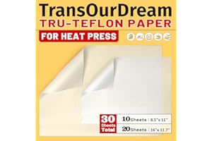 TRANSOURDREAM 30 Pack PTFE Teflon Paper 16×11.7" 20 Sheets and Teflon Paper 8.5×11" 10 Sheets Mix Pack for Heat Press Heat Resistant Craft Mat,Sublimation Paper and Heat Transfer Paper Reusable
