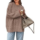 Okiwam Women's Oversized Sweaters Crewneck Cable Knit Pullover Casual Loose Fall Outfits Spring Fashion Clothes 2026