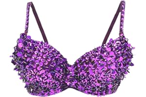 Aelidiya Women's Sequin Beads Bra Crop Top Dance Top Belly Dance Festival Club Tribal Tops