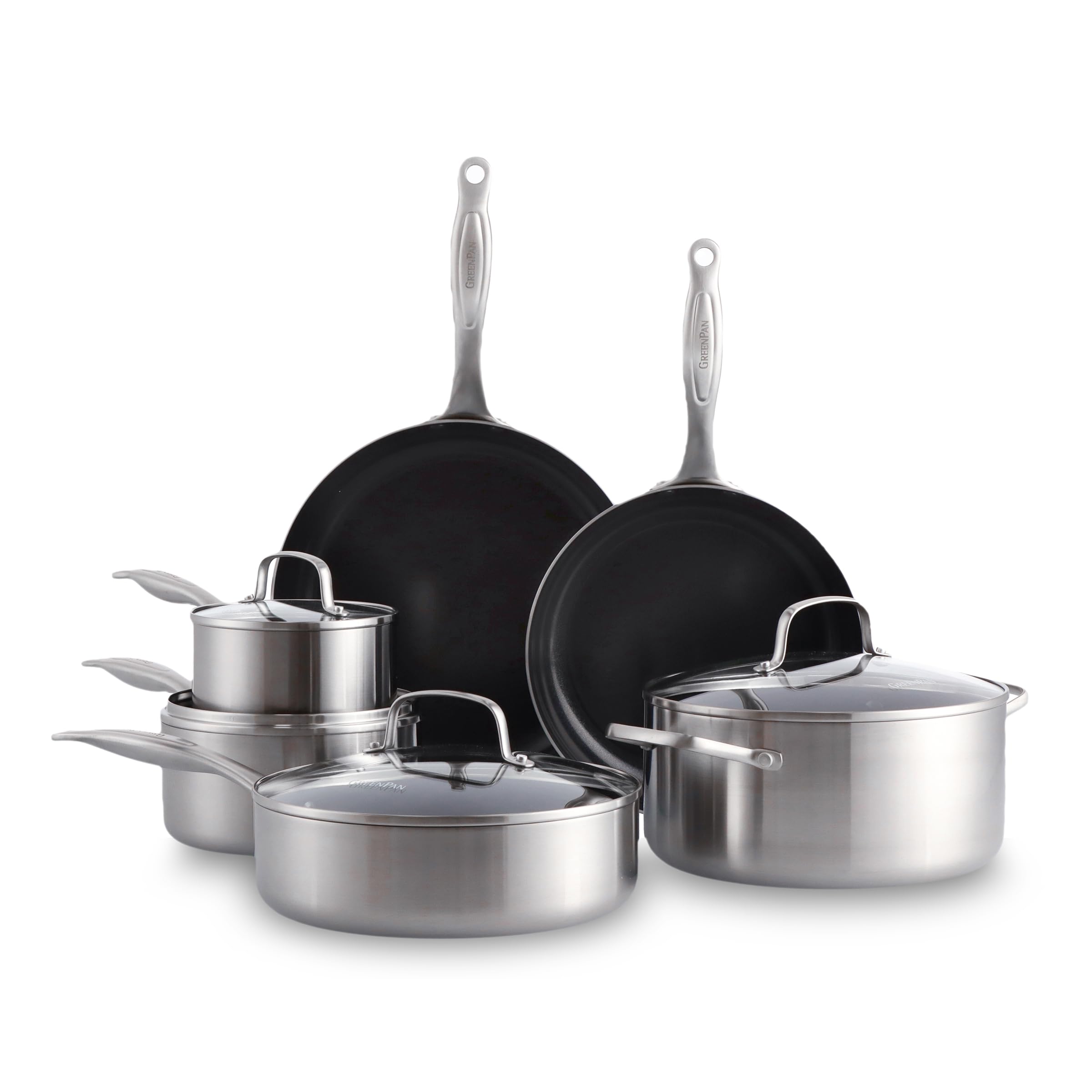 GreenPan TriClad Set Pentole 10 Pezzi: Acciaio Inox Antiaderente Ceramico Per Induzione