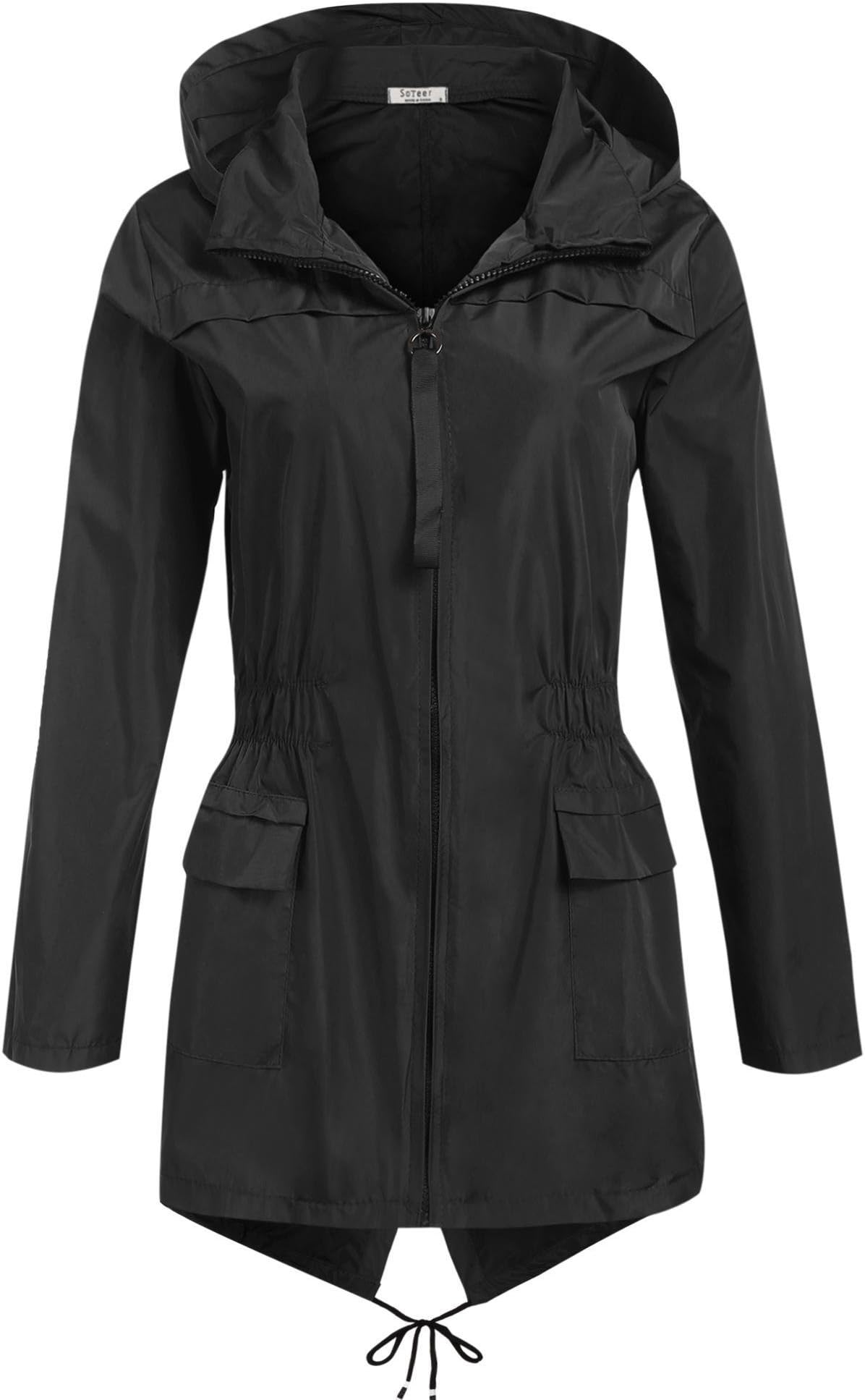 SoTeer Women's Raincoat Outdoor Hooded Packable Rain Jacket Waterproof Windbreaker S-XXL