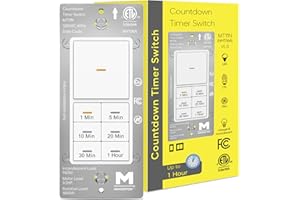 Minoston 1 Hour Countdown Timer Switch 1-5-10-20-30-60 Min, Timer Switch for Bathroom Fans, Heaters, Lights, Neutral Wire Required, ETL and FCC Listed, 120VAC 60Hz, White(MT11N)